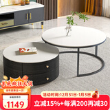 左客左家（ZUOKEZUOJIA）意式简约中古风茶几客厅家用茶桌小户型实木圆形岩板茶几边几组合 升级款|实木黑柜|60纯白+80纯白