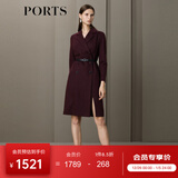 PORTS宝姿女装长袖OL风职场收腰连衣裙ALN9D030JCF036 酒红色 M (6)