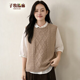 子牧棉麻秋装 女韩版百搭针织背心宽松显瘦无袖坎肩马甲3718 驼色 均码 (建议95-130)