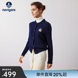 Navigare意大利小帆船女士毛衣秋冬季新款纯绵羊毛长袖开衫通勤针织外套 海军蓝 L