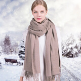 故事佳人纯色羊毛围巾女搭披肩秋冬季两用欧美长款围脖 10号虾色