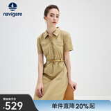 Navigare意大利小帆船短袖衬衫裙女士夏季时尚百搭小个子连衣裙简约中裙女 玛奇朵 XL 码