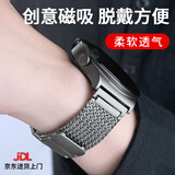 竞技者适于华为手表watch4/Pro表带watch3pro/GT5/GT4/GT3/GT6磁吸钛金属不锈钢手表带男款高级46/48 钛灰黑-编织链式22mm接口