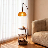 远盛达落地灯中古风卧室床头柜一体柚子灯客厅沙发旁置物架式茶几钓鱼灯 南瓜常规款【胡桃色+三层收纳】 三色变光