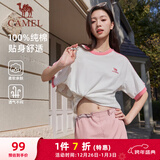 骆驼（CAMEL）夏日纯棉T神男女宽松圆领短袖上衣T恤 C35BAXLN056A 樱桃粉 M