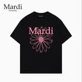 MARDI MOUNTAIN官方旗舰店韩国正品小雏菊纯棉短袖女装T恤内搭上衣半袖打底衫 钻石黑-粉菊 M 120-140斤