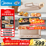 美的（Midea）多功能锅火锅专用锅超薄速沸分控电火锅电蒸锅多用途锅烤肉锅蒸烤涮一体料理锅6.5L DLS332266