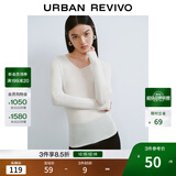 UR秋季新款女装简约基础百搭休闲修身V领针织衫UWB940008 象牙白 M