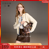 三彩2025冬季新款翻领针织衫长袖单排扣上衣开衫休闲简约M 米白色 XL 170/92A