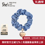 She's茜子发饰心形发圈大肠圈头花头绳马尾皮筋绑头发绳头饰新年礼物女 浅蓝色C7