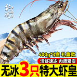 北海湾 高品质活冻黑虎虾 超大虾类大虾生鲜老虎虾冰鲜印度海虾盒装送礼 【巨大虾皇 共3只】 1200g(净重)