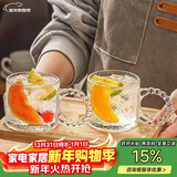 青苹果无铅玻璃茶杯加厚雕花把杯水杯饮料杯高颜值复古雕花杯六只