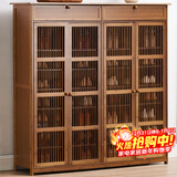 安尔雅新中式鞋柜门口简易鞋架家用收纳透气大容量多层玄关柜 四门加高