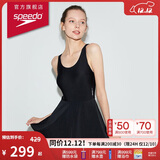 speedo泳衣女噪点系列裙式连体泳衣修身防晒抗氯温泉度假 黑色 34