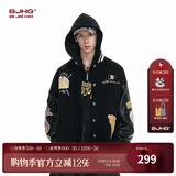 BJHG不计后果新年红色棒球服男款春季潮牌呢子外套美式复古夹克上衣女 澜夜黑 XL
