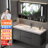 法梵仕浴室柜洗脸手盆柜组合洗漱台洗手台池卫浴台【陶瓷一体盆】 B款智能镜轻奢灰110cm