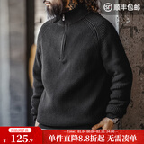 马登工装美式半拉链立领毛衣男秋季半高领竖线肌理百搭弹力男士针织衫 炭黑色 【宽松偏大/黑色毛衣/男士毛衣冬季/毛衫男】 L