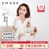 嫚熙（EMXEE）唐艺昕同款秋冬季睡衣小熊半边绒亲子装孕妇怀孕期月子服 小熊白色【7A抗菌防螨】 M【奢柔半边绒】
