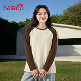 班尼路（Baleno）撞色插肩袖长袖T恤女2026春秋款美式复古宽松休闲学院风百搭上衣