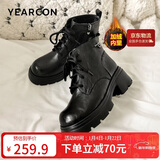 意尔康女靴厚底百搭加绒马丁靴女复古英伦风短靴 14738W黑色39