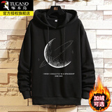 啄木鸟连帽卫衣男秋冬季加绒加厚上衣潮牌宽松帅气大码青少年春秋装外套 黑色 XL 建议140-155斤