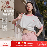 骆驼（CAMEL）夏日纯棉T神男女宽松圆领短袖上衣T恤 C35BAXLN056A 樱桃粉 M