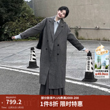 茵曼2025冬季女装新款100%绵羊毛双面呢外套女美拉德翻驳洋气长款大衣 深花灰 S 158-162cm/100-110斤