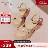 他她（TATA）凉鞋女鞋2025秋季新款休闲厚底法式气质时装凉鞋女 杏色 34