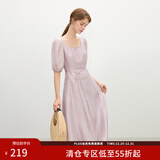 范思蓝恩泡泡袖方领法式连衣裙女2025夏装慵懒浪漫收腰A字裙子241 雾柔紫 M
