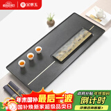 金镶玉茶盘茶托简约商务黑金石家用功夫茶具整块大号石茶台 简韵