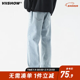 viishow牛仔裤男秋季潮牌百搭美式复古长裤子宽松直筒休闲长裤子 浅蓝色 XL
