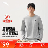 安踏加绒卫衣男冬季保暖圆领卫衣长袖套头衫针织运动休闲加厚上衣