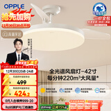 欧普照明（OPPLE）风扇灯吊扇灯遥控LED照明Ra98餐厅卧室吊灯变频低噪包安装 冰风白
