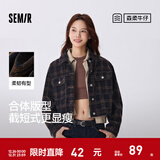 森马（Semir）森柔牛仔|牛仔外套女短款翻领做旧衣服秋复古夹克小个子街头 蓝咖色调00385 L