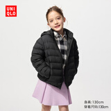 优衣库童装男女童PUFFTECH空气棉服可机洗连帽外套排骨棉服478123 09 黑色 160