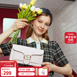 红谷包包女包新款潮流行百搭腋下包女士牛皮单肩小方包新年礼物 米白