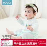 优奇婴儿衣服夏季薄款纯棉连体衣新生幼儿睡衣宝宝纱布哈衣夏装空调服 纯棉款【闭档】水绿 80cm