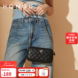 红谷包包女包新款经典头层牛皮菱格斜挎包简约链条包新年礼物 漆黑