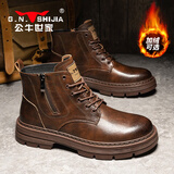 公牛世家【张若昀同款】马丁靴男真皮2025秋冬新款高帮英伦风工装靴子男