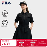 斐乐 斐乐官方女装梭织工装连衣裙2025夏季新款时尚凉感防晒收腰裙子 正黑色-BK M 165/84A/M