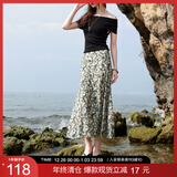 三彩2025夏季新款碎花半身裙斜裁A字裙松紧腰鱼尾裙浪漫长裙M