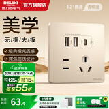 德力西（DELIXI） 开关插座面板CD821系列香槟金色暗装插座二三插墙壁电源无框大板 双USB五孔+Type-c