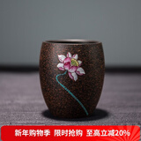 容山堂紫艺紫砂茶杯珐琅彩主人杯个人杯大号品茗杯禅意功夫茶具配件 紫泥黑金刚珐琅彩茶杯-荷花盛放