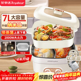 荣事达（Royalstar）鸳鸯锅钛涂层带蒸笼电火锅7L大容量分区双控温速沸方形电煮锅多功能锅RHG-70Z2(TZ)家电