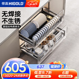 悍高（HIGOLD） 厨房橱柜拉篮碗架抽屉式碗篮加厚304不锈钢底板调味篮双层碗碟篮 550柜2层-L系列套装