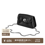 裘真信封包女链条斜挎单肩包休闲复古小包植鞣头层牛皮包包 黑色-小号
