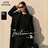 太平鸟女装毛呢大衣大师甄毛系列时尚女冬装外套时尚休闲 黑色 S