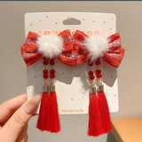 NIANFIN新年红色儿童发夹蝴蝶结发饰古风过年头饰中国风女童汉服发卡