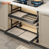 家佰利厨房拉篮橱柜可抽拉碗篮调味篮嵌入式衣柜拉篮家用碗架厨房置物架 碗碟款单层【免打孔可伸缩】