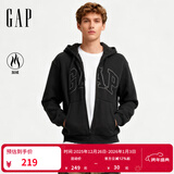 GAP男女装2025秋季新款LOGO仿羊羔绒宽松连帽衫卫衣美版 灰黑色 S 美码  M亚洲码175/92A